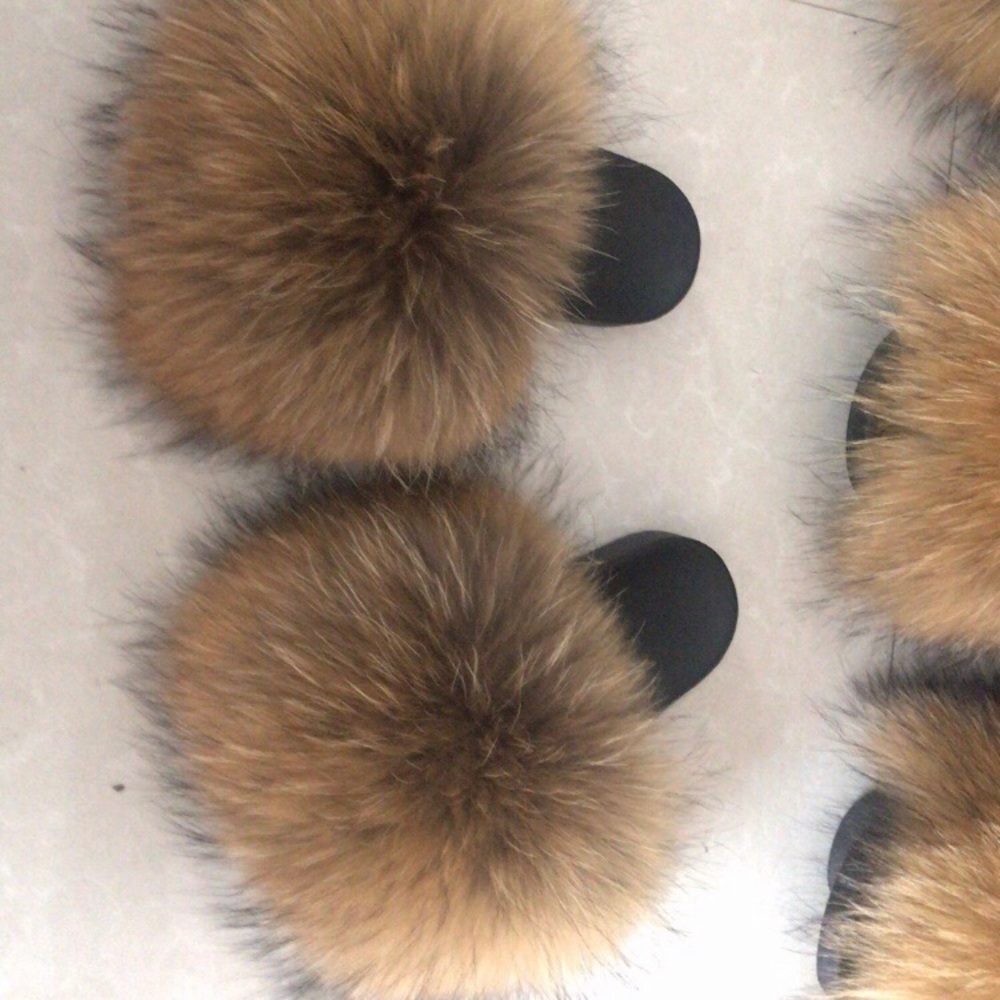X-Large raccoon fur slides